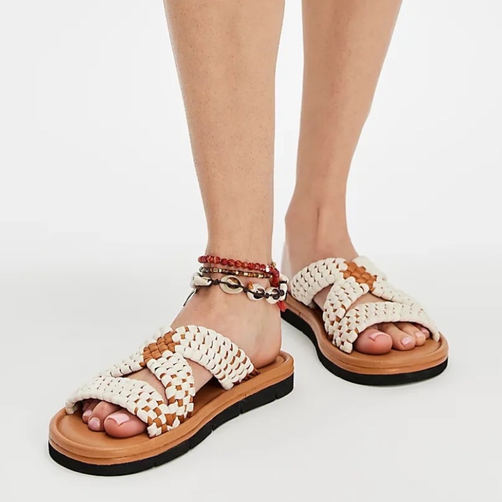 Free People Edgewater Tan Woven Slide Sandals-Boho Slip-On - Size 7, 7.5 & 8-NWT